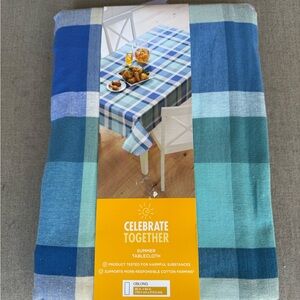 Celebrate Together, Blue Plaid Tablecloth, Oblong 60” x 84”